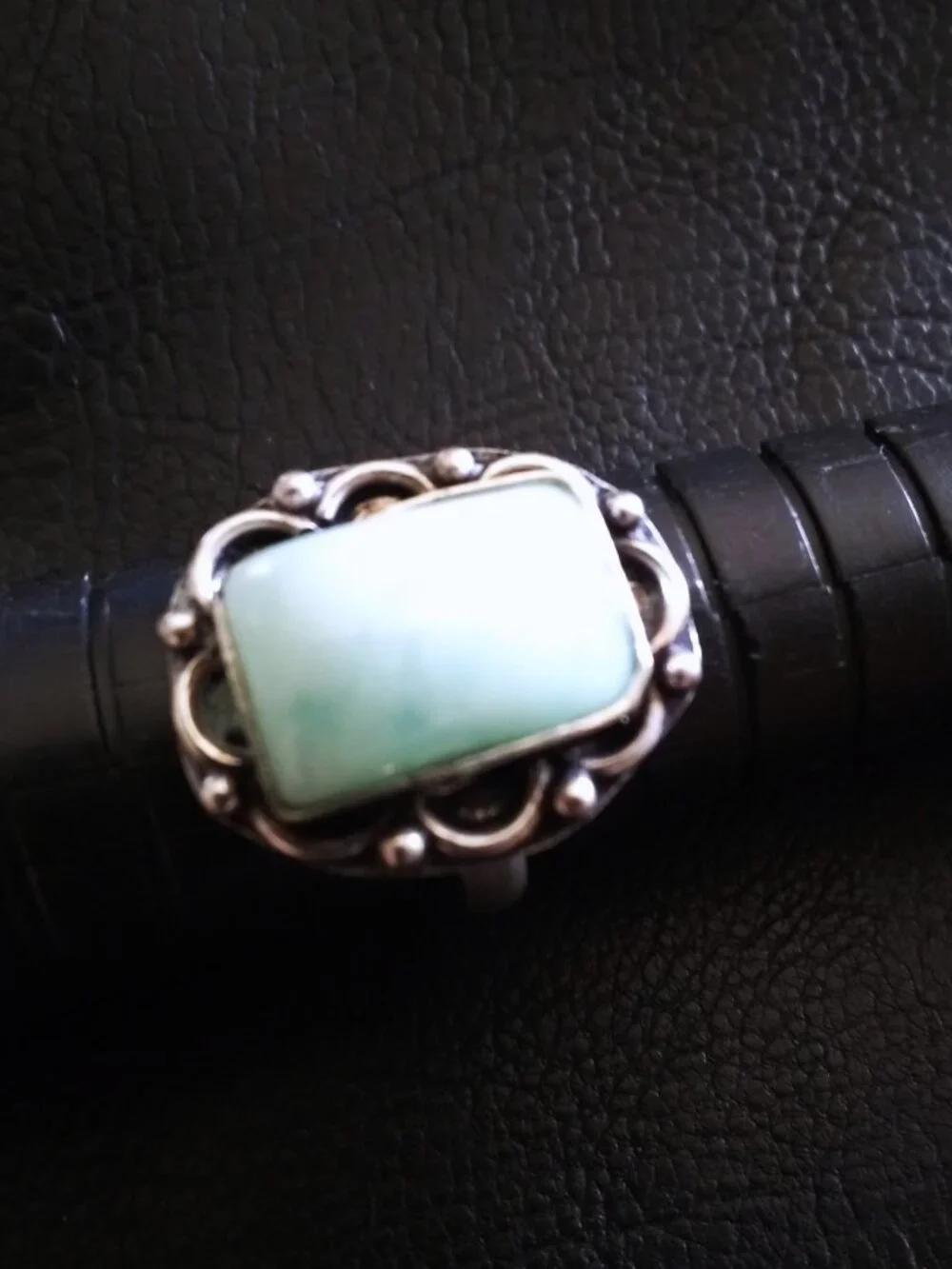 Sz 6.5 ~ Pale Green Amazonite Ring! SilverPlated - Boho Girlie Feminine Festival